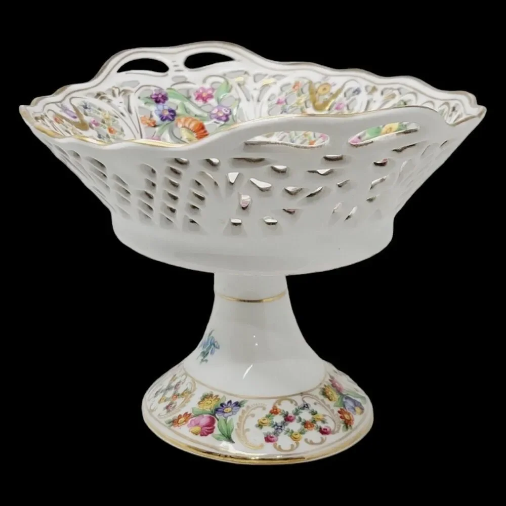 Dresden‎ Schumann Bavaria Candy Fruit Footed Pedestal Oval Floral Bowl Compote